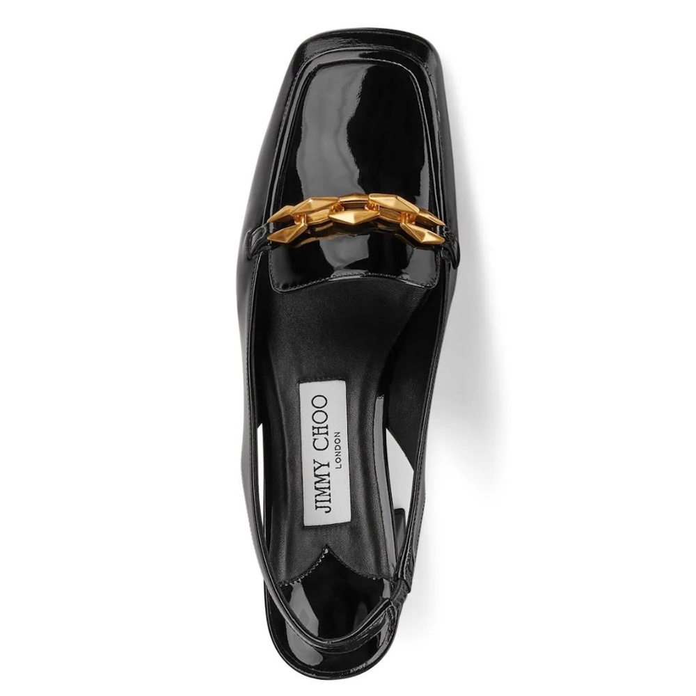 JIMMY CHOO - (New) Diamond Tilda Black Patent Slingback Loafers - NEW